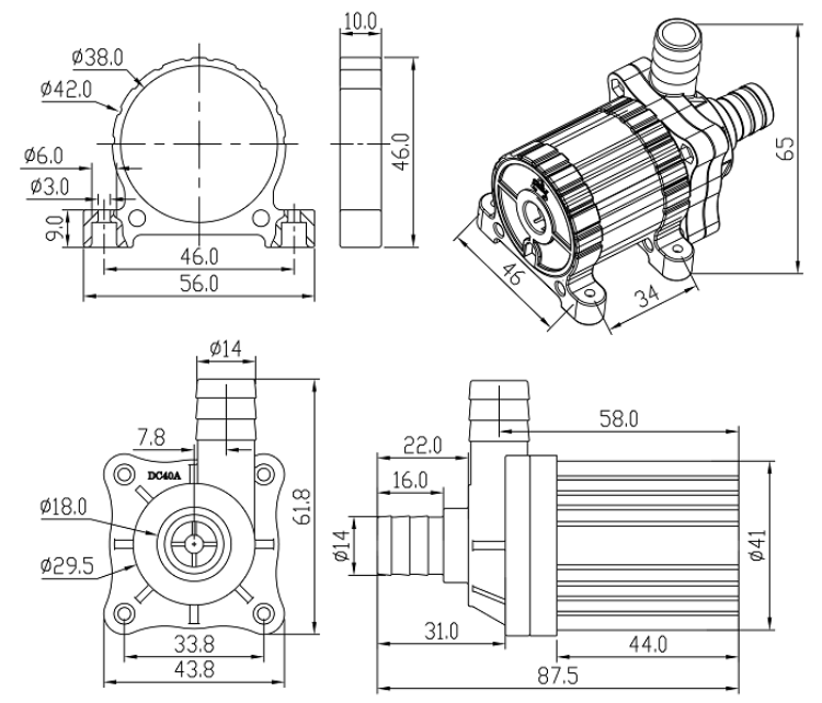 ZKSJ DC40 6M head 600L/H DC18V mini brushless water pump Vertical Garden Pump