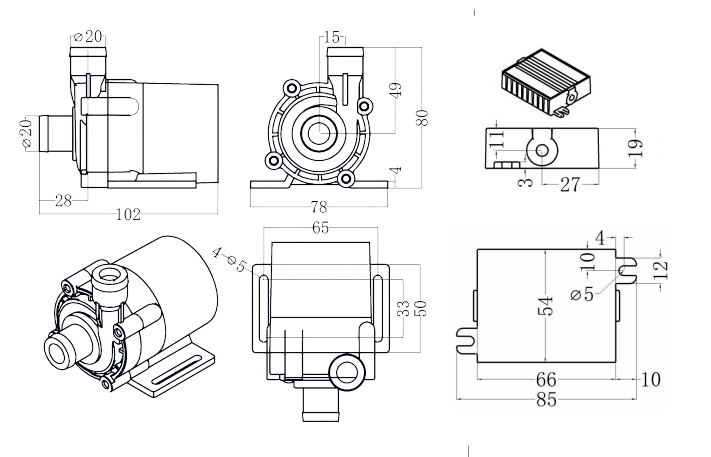 ZKSJ DC55B DC12v-DC36v Tauchpumpe Solarpanel Kreisel-Tauchpumpe 