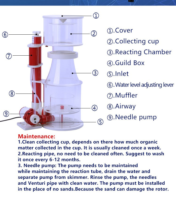 ZKSJ Protein Skimmer 150 GAL Ocean Coral Reef Fish Saltwater Aquarium Pump