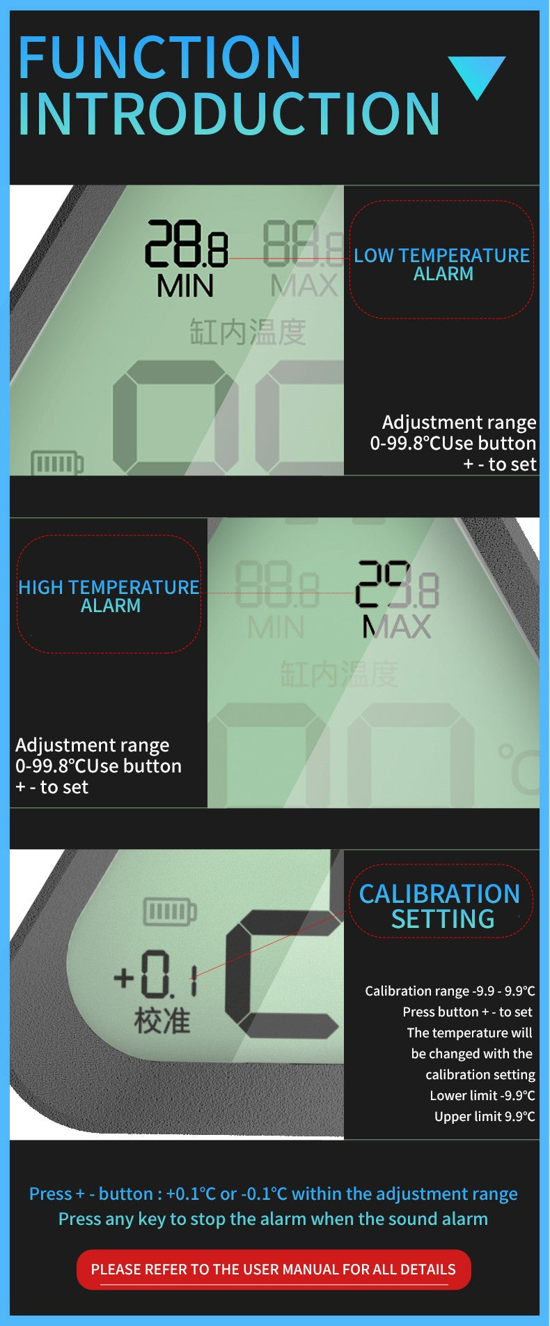 Digitales Aquariumthermometer, genaue LED-Anzeige auf ±0,9 °F, Aquariumthermometer