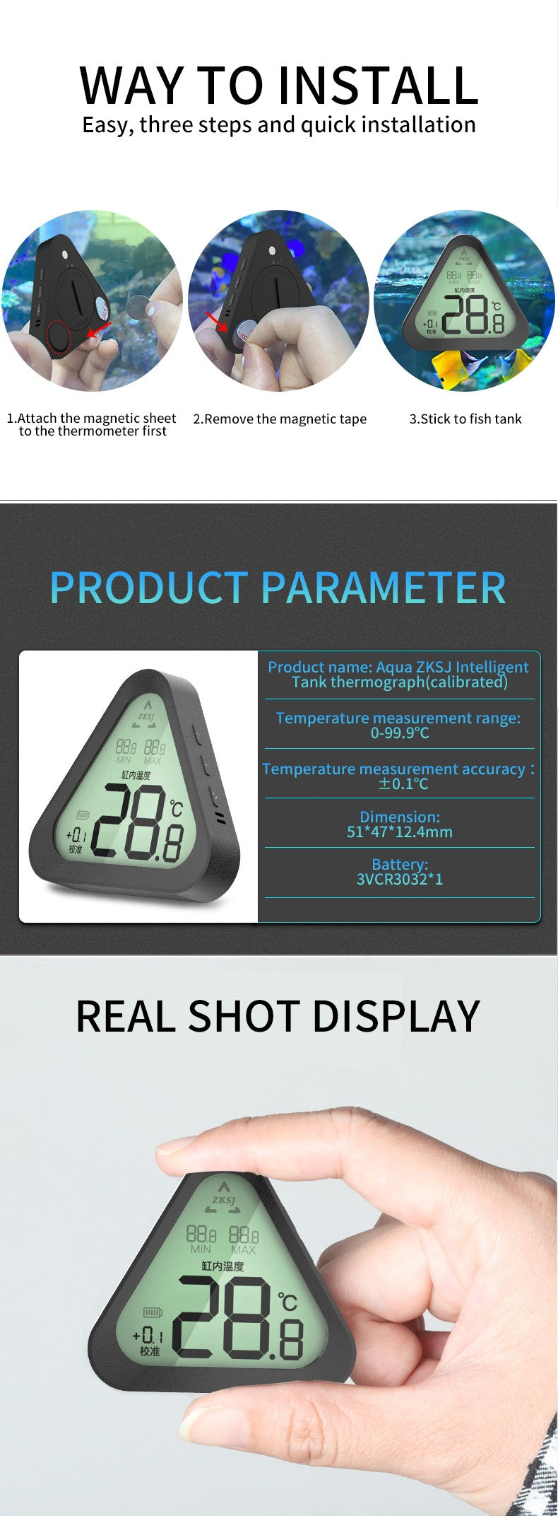 Termometru digital pentru rezervor de pește Afișaj LED precis la ±0,9 °F Termometru pentru rezervor