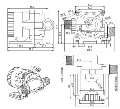 ZKSJ DC fountain pump 2400L/H 12/24V water pumping booster pump 12/24V circulation pump