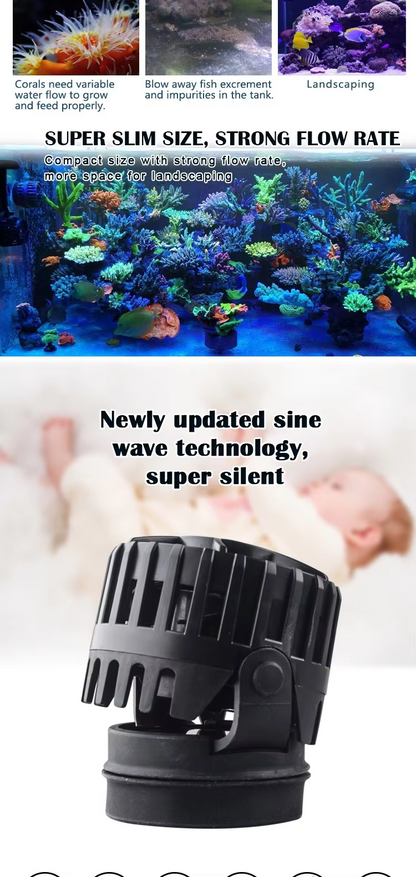 ZKSJ Slim Aquarium Wave Pump Fish Tank Aquarium Feces Blower Wireless Control