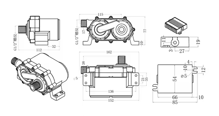 ZKSJ Double stage DC water pump constant power 160W high pressure 32m 2000L/H