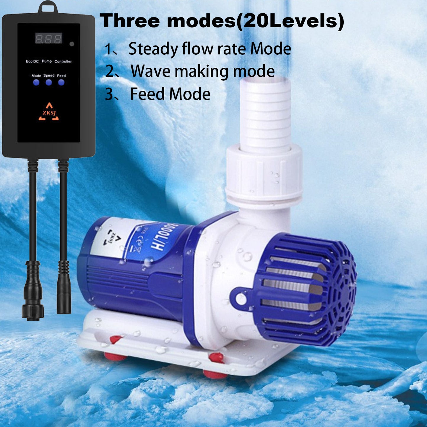 ZKSJ Aquarium Pump DC24V 3000L/H 20-speed frequency conversion control Large flow