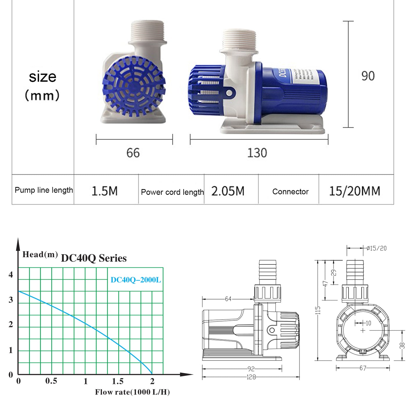 ZKSJ High Lift Aquarium Pump 2000L/H Fish Tank Aquarium Submersible Pump | Aquarium Pump Store