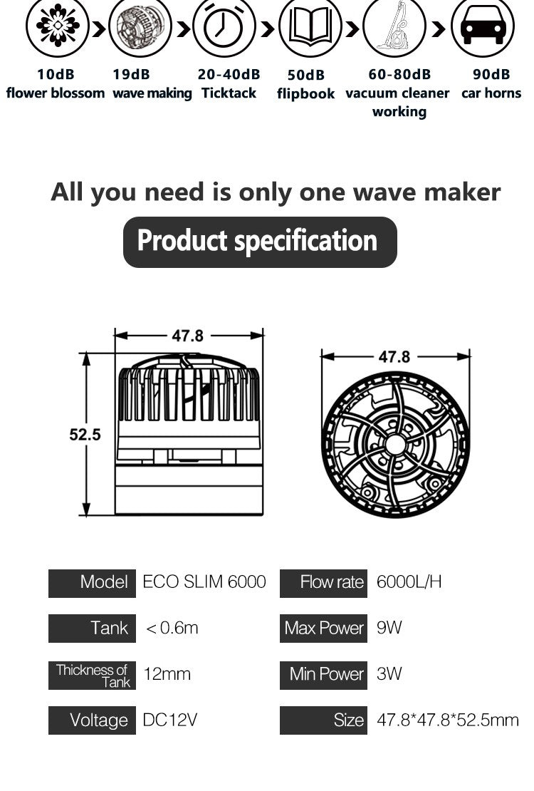 ZKSJ Aquariumpumpe Wellenpumpe DC12v 6000L/H Klein aber stark Super leise